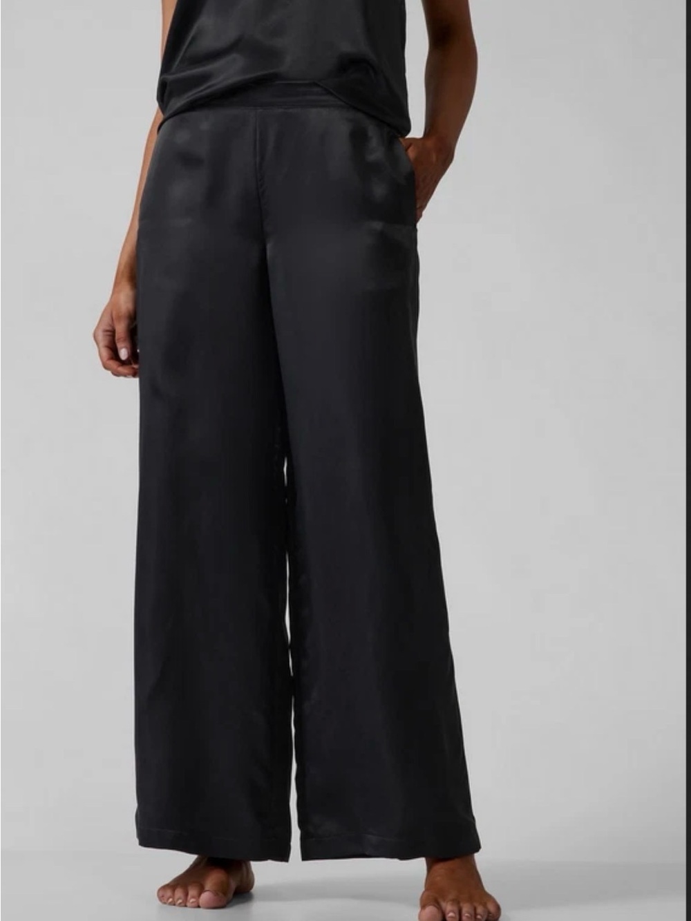 Athleta Black Wide-Leg Satin LOOK 100% Cupro Sleep Lounge Pajama Pants NEW